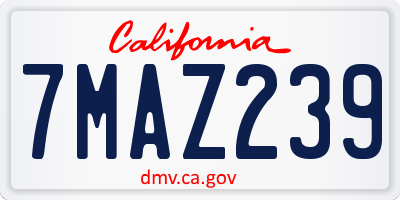 CA license plate 7MAZ239