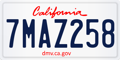 CA license plate 7MAZ258