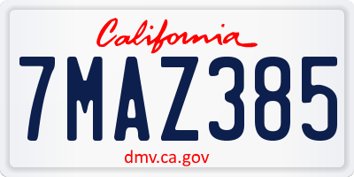 CA license plate 7MAZ385