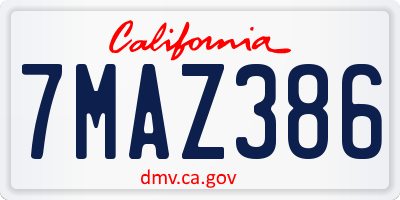 CA license plate 7MAZ386
