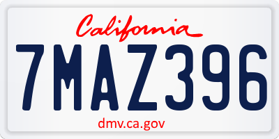 CA license plate 7MAZ396