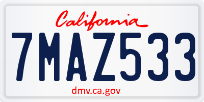 CA license plate 7MAZ533