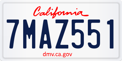 CA license plate 7MAZ551