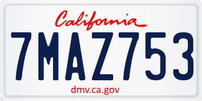 CA license plate 7MAZ753