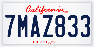 CA license plate 7MAZ833