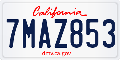 CA license plate 7MAZ853