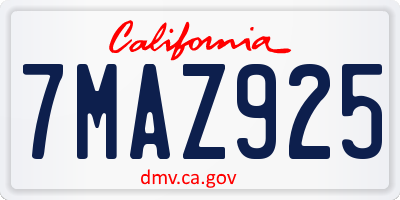CA license plate 7MAZ925