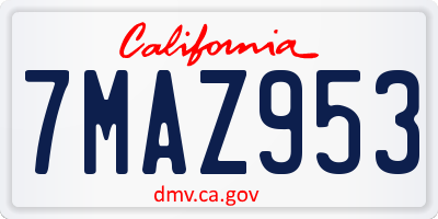 CA license plate 7MAZ953