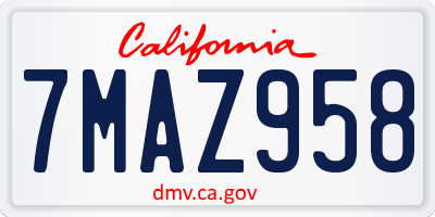 CA license plate 7MAZ958
