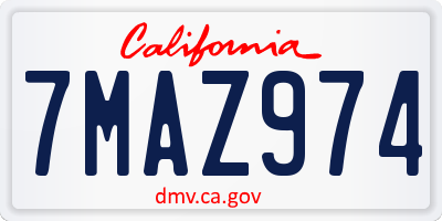 CA license plate 7MAZ974