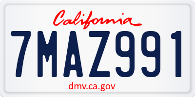 CA license plate 7MAZ991
