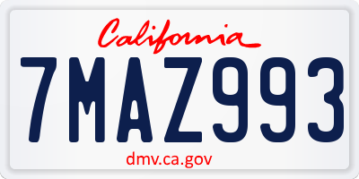 CA license plate 7MAZ993