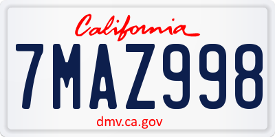 CA license plate 7MAZ998