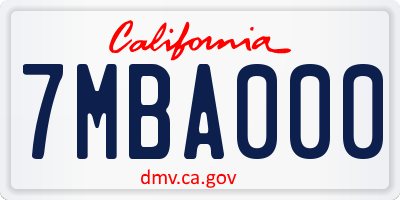 CA license plate 7MBA000