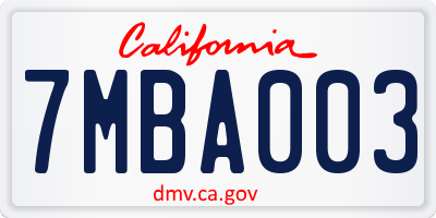 CA license plate 7MBA003
