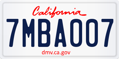 CA license plate 7MBA007