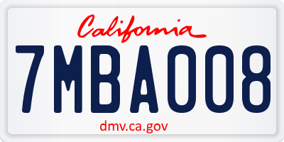 CA license plate 7MBA008