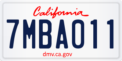 CA license plate 7MBA011