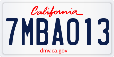 CA license plate 7MBA013