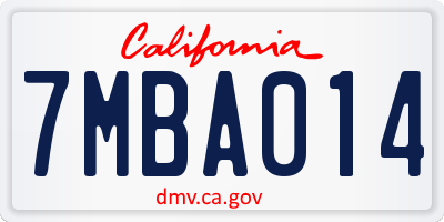 CA license plate 7MBA014
