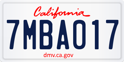 CA license plate 7MBA017