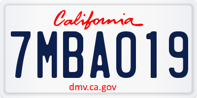 CA license plate 7MBA019