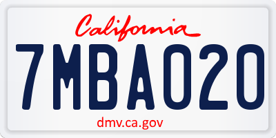 CA license plate 7MBA020