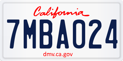 CA license plate 7MBA024