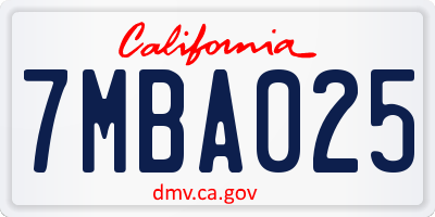 CA license plate 7MBA025