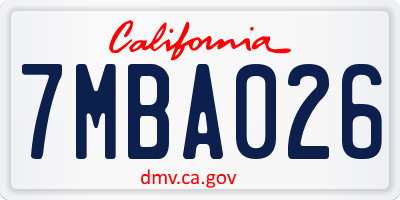 CA license plate 7MBA026