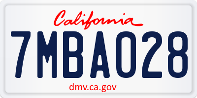 CA license plate 7MBA028