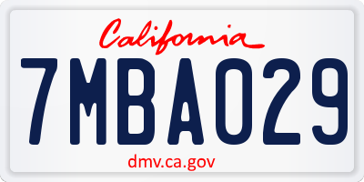 CA license plate 7MBA029