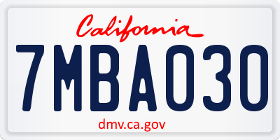 CA license plate 7MBA030