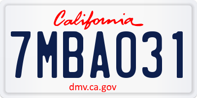 CA license plate 7MBA031