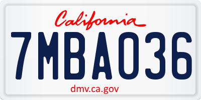 CA license plate 7MBA036