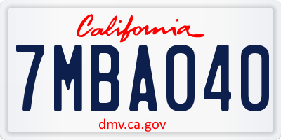 CA license plate 7MBA040