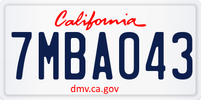 CA license plate 7MBA043