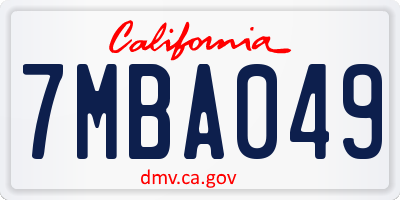 CA license plate 7MBA049
