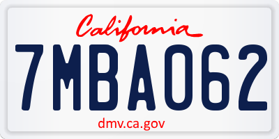 CA license plate 7MBA062