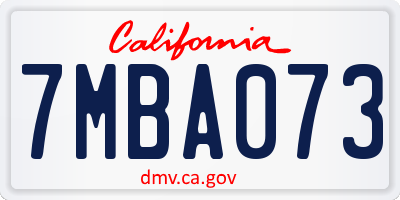 CA license plate 7MBA073