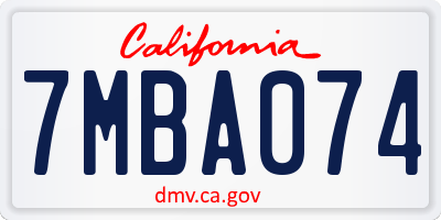 CA license plate 7MBA074
