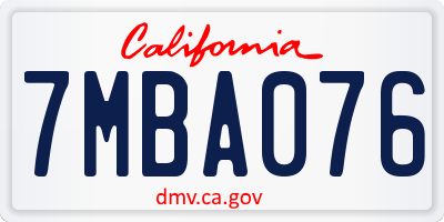 CA license plate 7MBA076