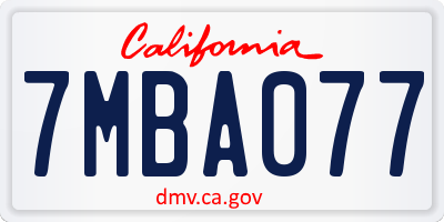CA license plate 7MBA077