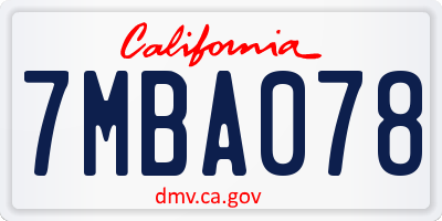 CA license plate 7MBA078
