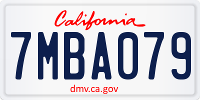CA license plate 7MBA079