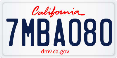 CA license plate 7MBA080