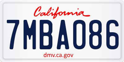 CA license plate 7MBA086