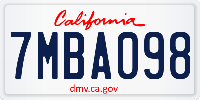 CA license plate 7MBA098