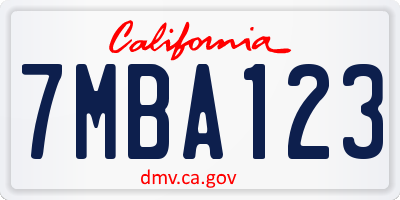 CA license plate 7MBA123