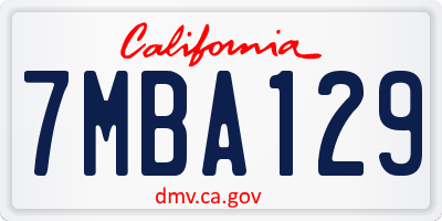 CA license plate 7MBA129